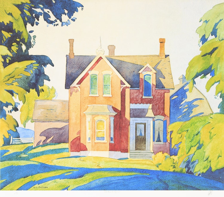 Artwork by Alfred Joseph Casson, Old House on Bayview; Grey October Morning; Birch Island