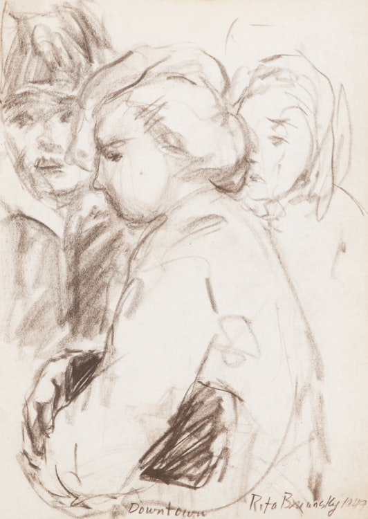 Artwork by Rita Briansky, Self Portrait; My Mother; Chess Players; The Poet Ida Massey; Joseph; Downtown