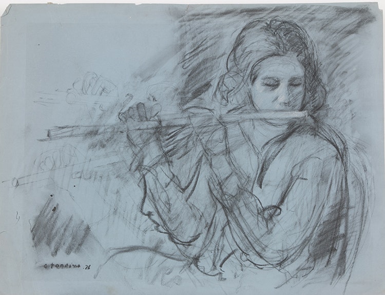 Artwork by Gentile Tondino, Girl Playing Flute; Bathing