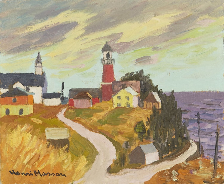 Artwork by Henri Leopold Masson,  Le Phare Rouge, Riviere à la Martre, Gaspesie