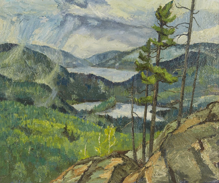 Artwork by Lawrence Nickle,  Meeting of Two Rivers, Algonquin Park