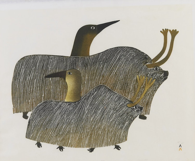 Artwork by Pudlo Pudlat, Loons Among Muskox