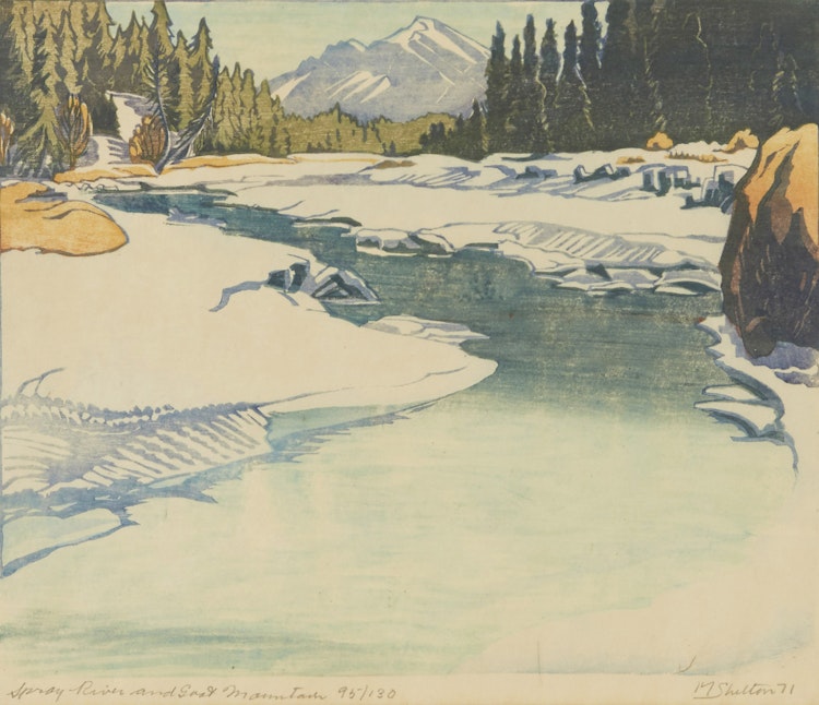 Artwork by Margaret D. Shelton, Spray River and Goat Mountain, Banff