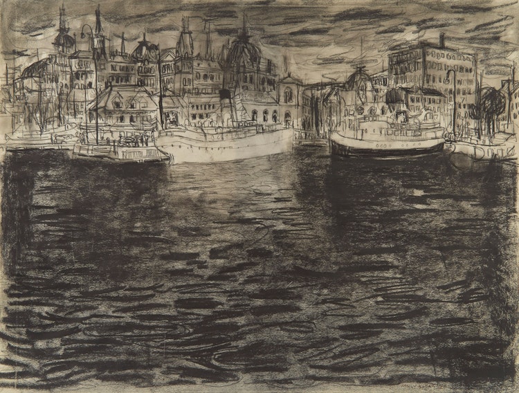 Artwork by Molly Lamb Bobak,  Harbour Scene