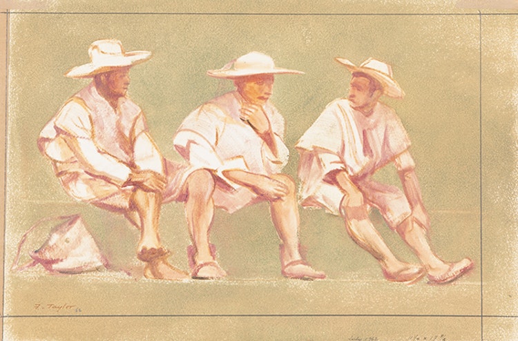 Artwork by Frederick Bourchier Taylor, Indians in the Market; Three Men Chatting/Landscape