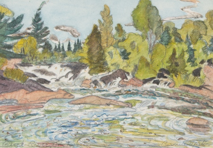 Artwork by Bernice Fenwick Martin, Black River, Near Van Koughet Muskoka