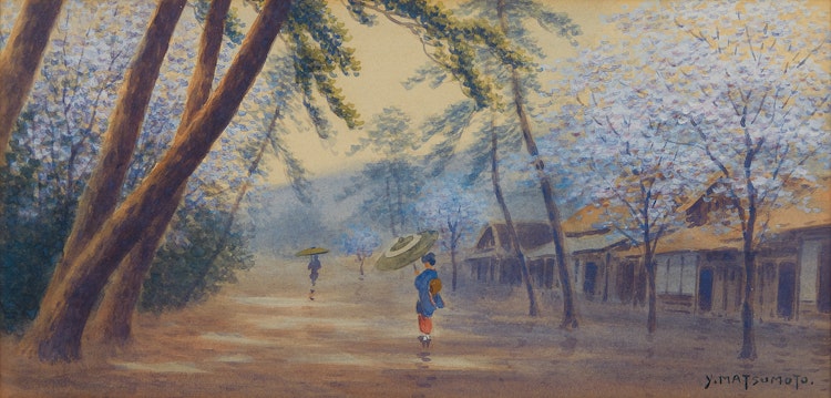 Artwork by Y. Matsumoto, Japanese Garden Scene
