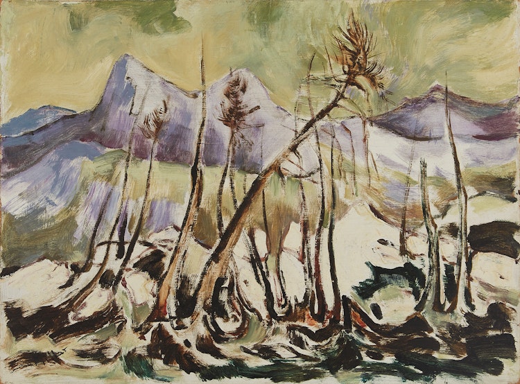 Artwork by Alexander Samuel Millar,  Burnt Spruces in the Mountains; Thistle 