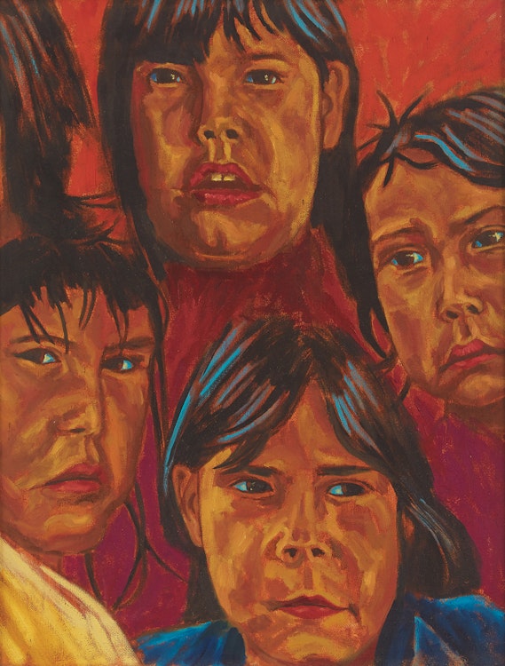 Artwork by Stephen Snake,  Portrait of Four Children