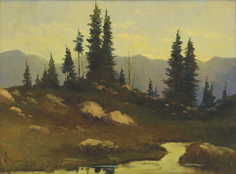 Artwork by William Stanley,  Tree-lined Creek