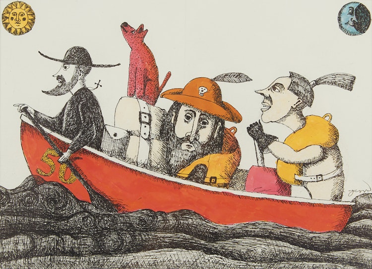 Artwork by Jim Ireland, A Hard Day of Paddling