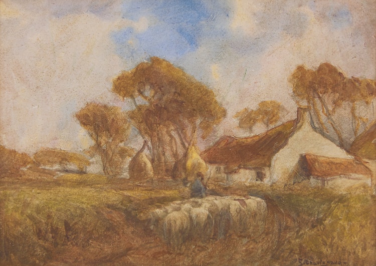 Artwork by Georges Chavignaud, Normandy Cottage