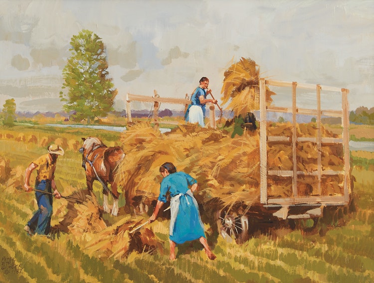 Artwork by Peter Etril Snyder, Amish Family at Harvest