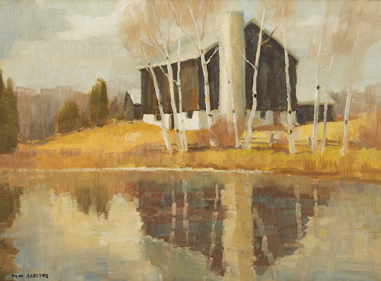 Artwork by Thomas Keith Roberts,  Barn Near the Pond