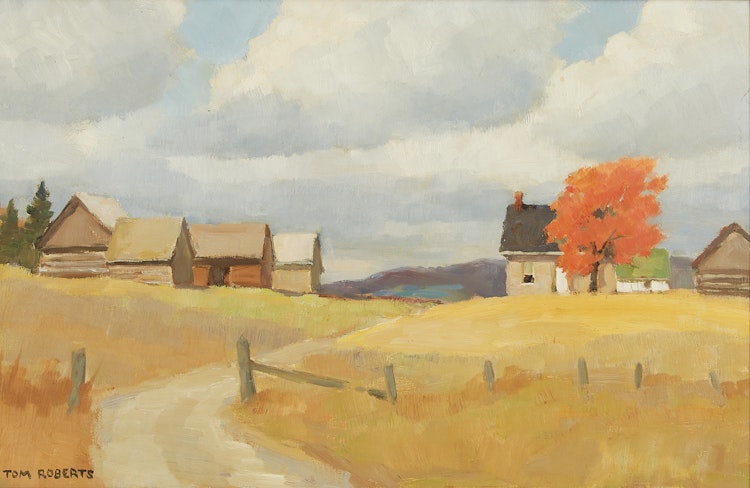 Artwork by Thomas Keith Roberts, Farm with Red Maple