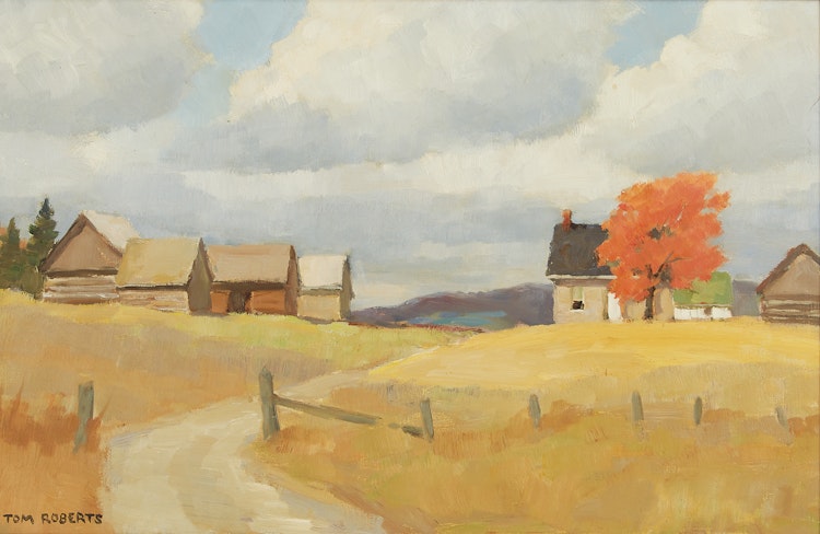 Artwork by Thomas Keith Roberts,  Farm with Red Maple