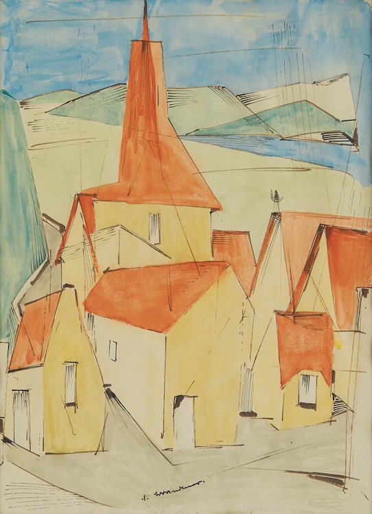 Artwork by Fritz Brandtner, Village