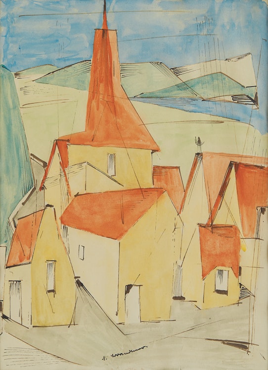 Artwork by Fritz Brandtner,  Village