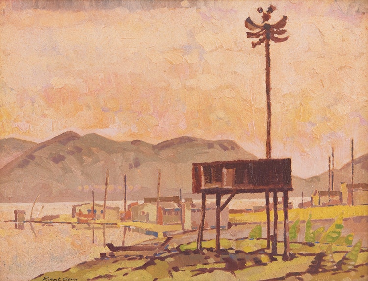 Artwork by Robert Genn, Hillside Grave and Mirrored Village