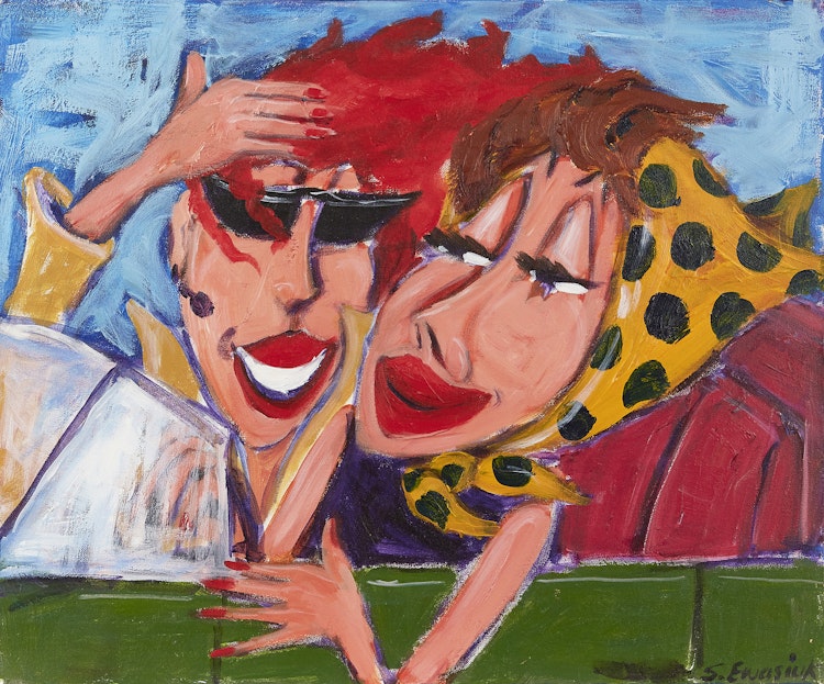 Artwork by Sandee Ewasiuk, Two Women Driving