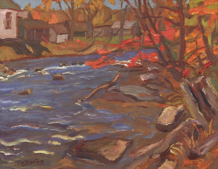 Artwork by Ralph Wallace Burton, Old Mill Property, Glen Tay River near Perth, Ont.