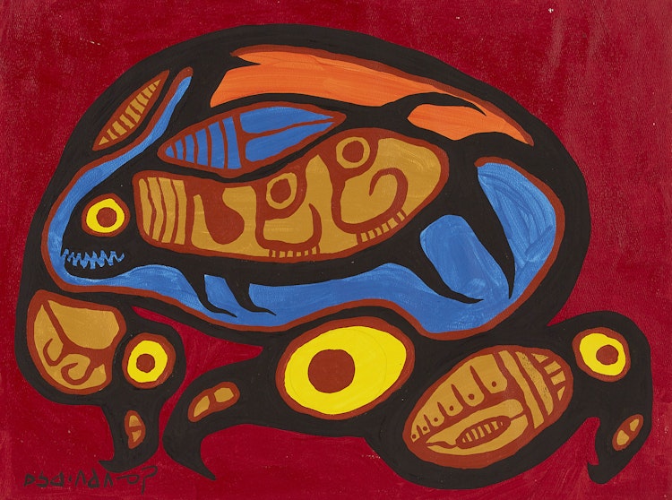 Artwork by Norval Morrisseau,  Birds and Fish II