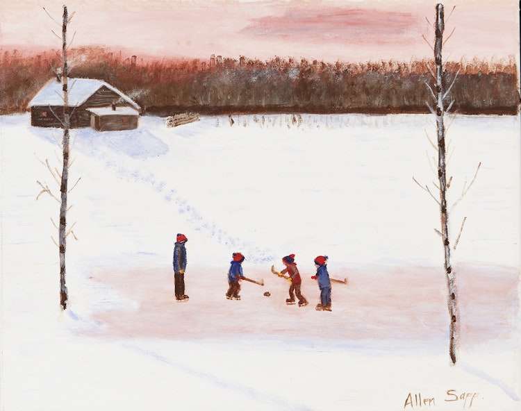 Artwork by Allen Sapp, Playing Hockey