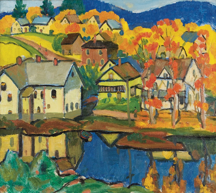 Artwork by Randolph Stanley Hewton, Village in Autumn