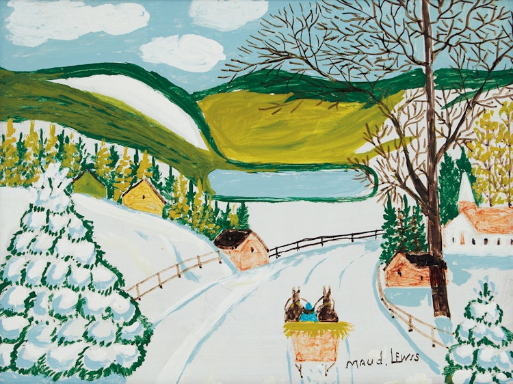 Artwork by Maud Lewis,  Winter Sleighing Scene