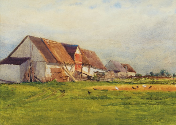 Artwork by William Brymner,  Chickens Feeding on the Farm