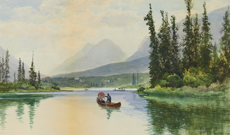 Artwork by Frederic Marlett Bell-Smith,  Canoeing in the Rockies