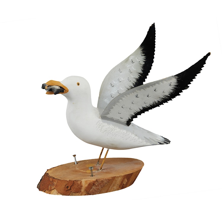 Artwork by 20th Century Canadian Folk artist, White Seagull Holding Fish
