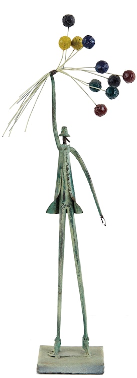 Artwork by 20th Century Canadian Folk artist, Man Holding Balloons