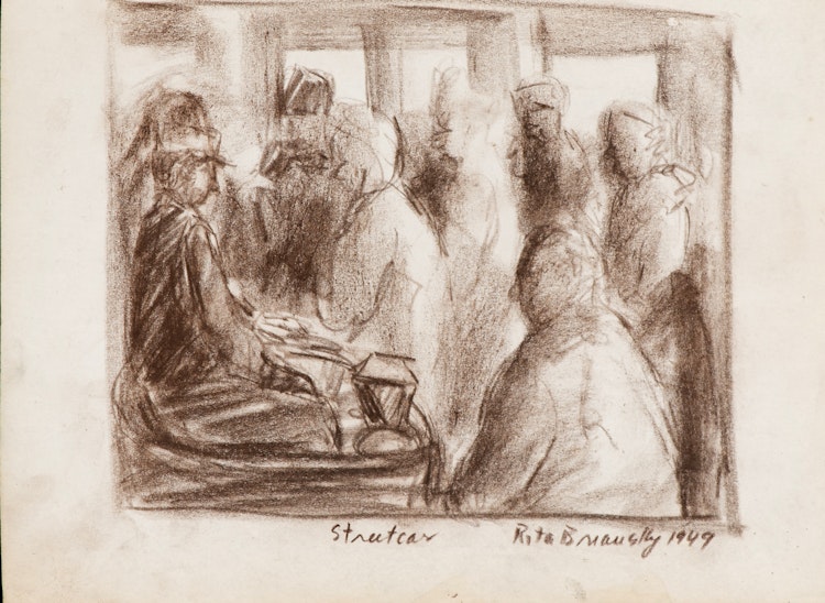 Artwork by Rita Briansky, Rain; Self Portrait; After Modigliani; Streetcard