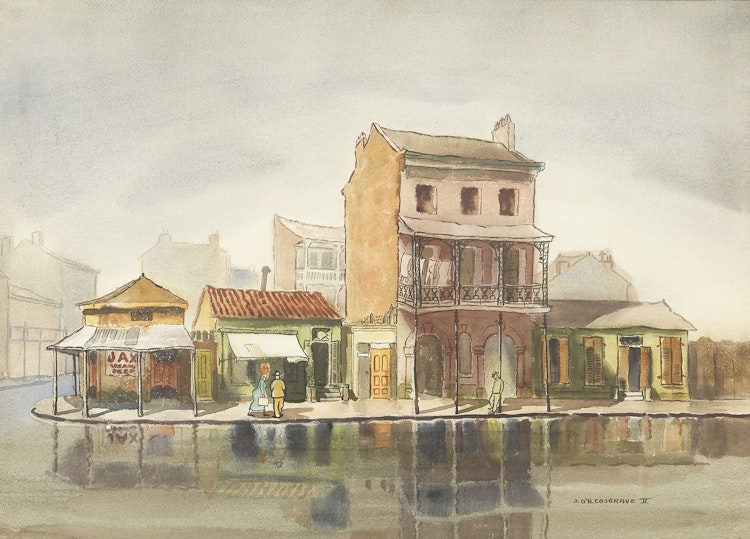 Artwork by John O’Hara Cosgrave II, Figures with Buildings