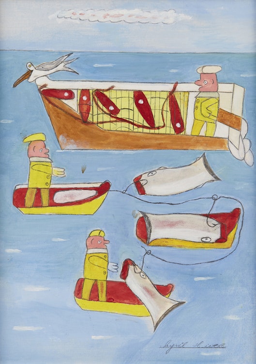 Artwork by Cyril Hirtle,  Seagull Fishing with Three Men (Down East #6)