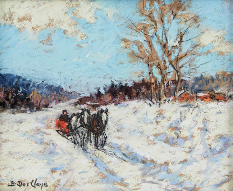 Artwork by Berthe Des Clayes,  Winter Sleighing Scene