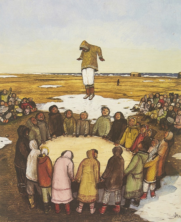 Artwork by William Kurelek,  Trampoline Game