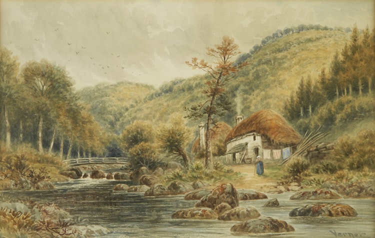Artwork by Frederick Arthur Verner, Cottage by the Stream