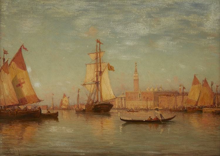 Artwork by Charles Malfroy, Venetian Canal Scene, Campanile