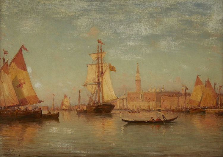 Artwork by Charles Malfroy,  Venetian Canal Scene, Campanile