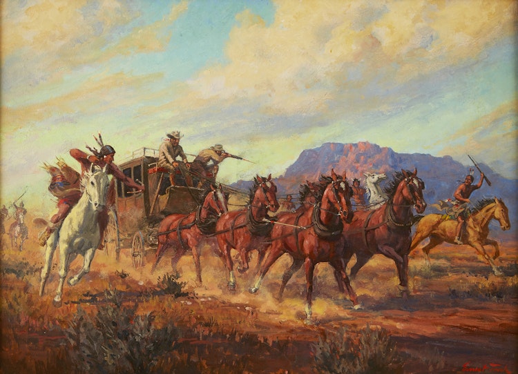 Artwork by Ernest Tonk,  A Challenge to the Right of Way