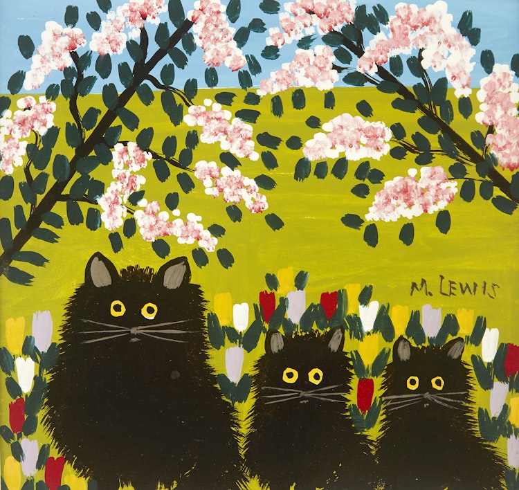 Artwork by Maud Lewis,  Three Black Cats