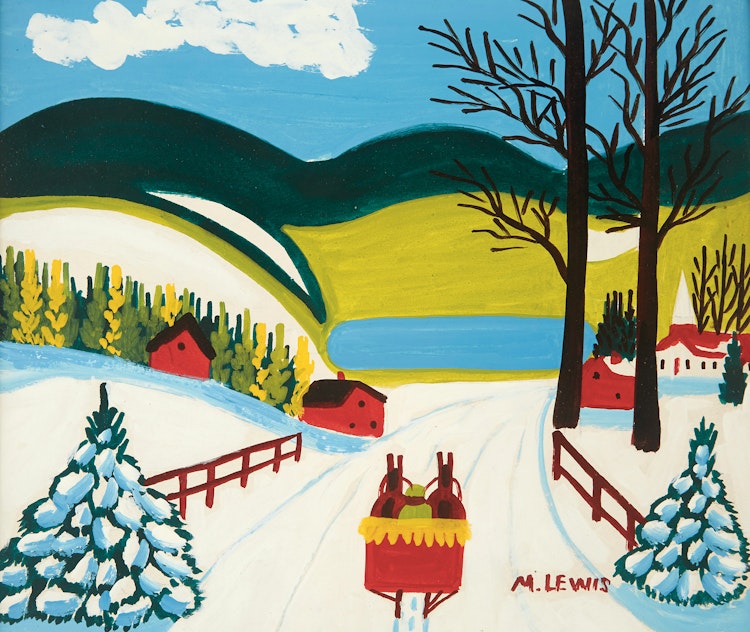 Artwork by Maud Lewis,  Winter Sleighing Scene