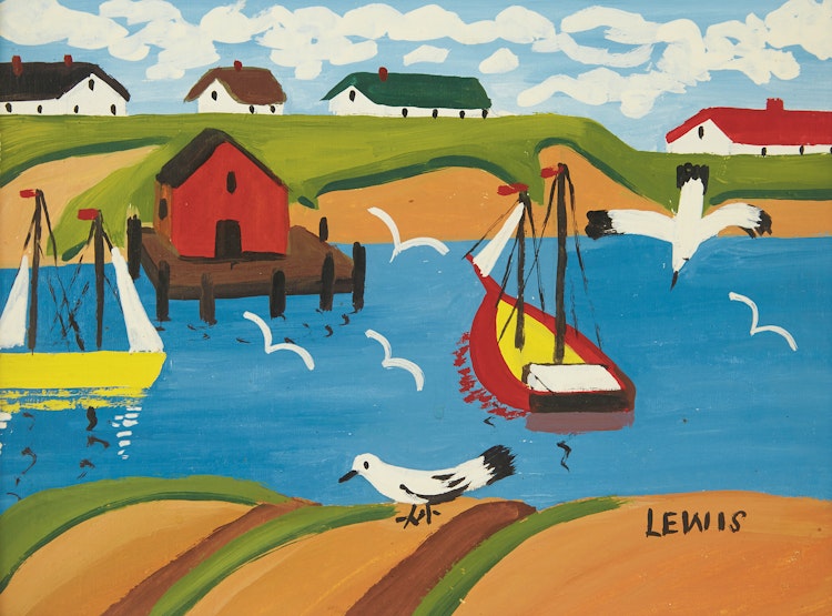 Artwork by Maud Lewis,  Harbour Scene