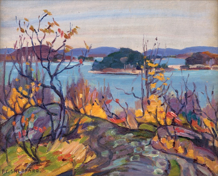 Artwork by Peter Clapham Sheppard,  Tangled Woods, Autumn, Hollow Lake Ontario 