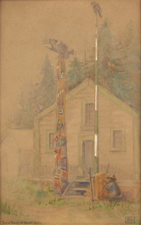 Artwork by John Kyle,  Totem Poles at Alert Bay