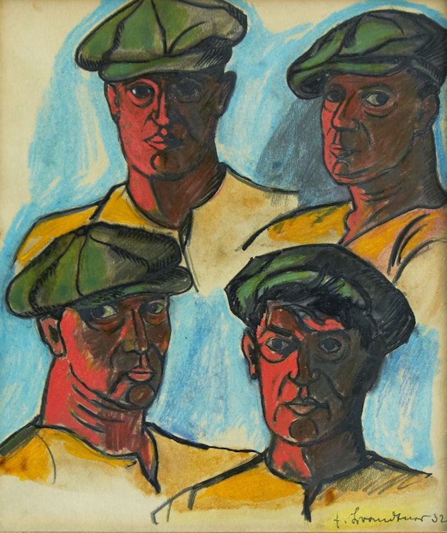 Artwork by Fritz Brandtner, Four Heads of Workers