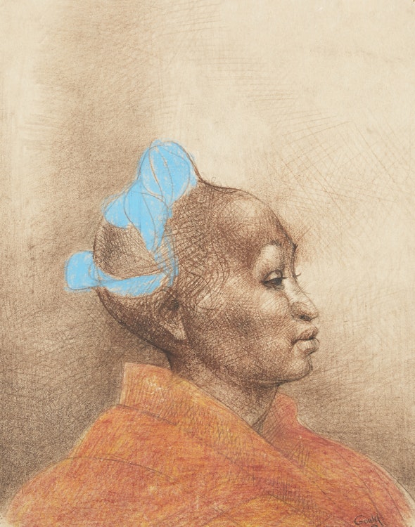 Artwork by John Gould, Woman in a Headdress