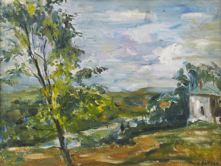 Artwork by John Alfsen, Spring Landscape with Cottage